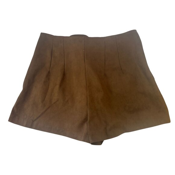 Mustard Seed Womens Brown Faux Suede Pleated Shorts With Zipper Closure - Picture 9 of 13